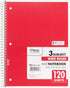 Mead 3 Subject Spiral Notebooks, Wide Ruled, 120 Sheets, 10-1/2" x 7-1/2", Red, Green, Blue, 3 Pack