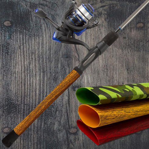 Accering Wood Grain Fishing Rod Grip Wrap, Heat Shrink Grip Tubing, Fishing Rod Handle Shrink Wrap (f30mm, L1.64ft, Elm Wood Grain)