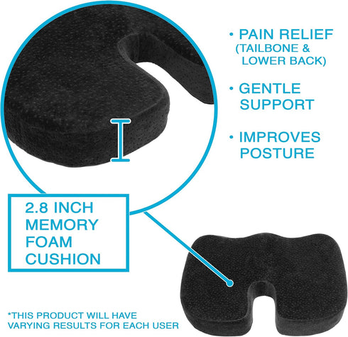 Aurora Health & Beauty Tailbone Memory Foam Seat Cushion for Office Chair, Car Seat & Desk, Butt Coccyx Cushion