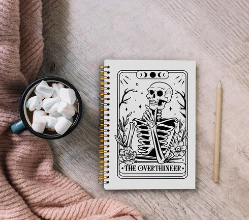 Overthinker Tarot Card Journal, Gothic Skull Notebook, Witchy Spiral Notebook 5.5x8.3, Goth Office Supplies