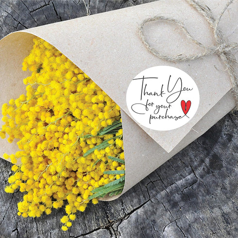 easykart 300 Thank You for Your Purchase Sticker Labels | White Background with Red Heart Design | 2" Inch Round