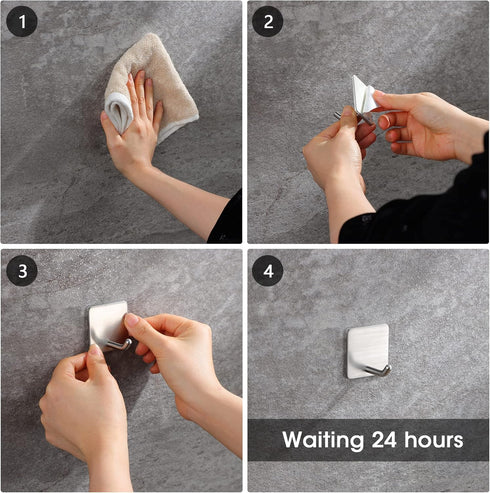 YIGII Towel Hooks - Self Adhesive Bathroom Hooks for Kitchen, Office, Stainless Steel, 4 Packs