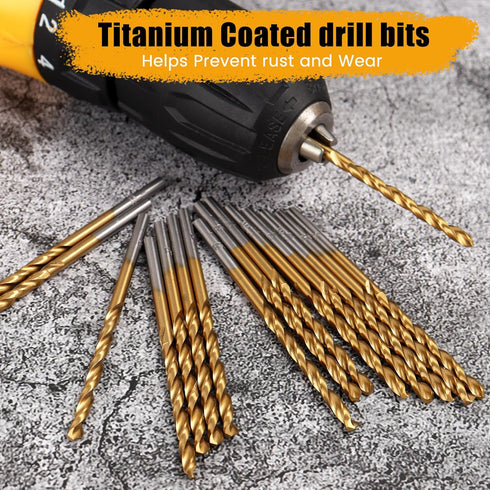 Mulwark M35 15 Piece Cobalt Drill Bit Set, Titanium Nitride Coated for Hardened Steel, Plastic, or Wood