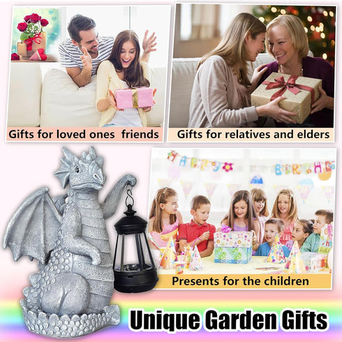 VIOYOUNS Solar Garden Decor Dragon Statues with Solar Lantern,Dragon Figurine Lights Outdoor Decorations for Yard Lawn