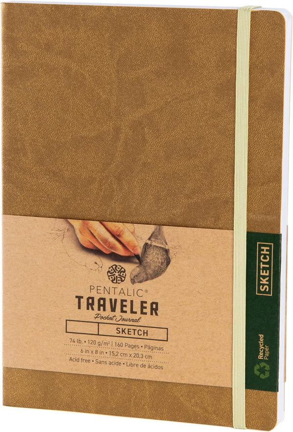 Pentalic 6" x 8" Pocket Sketchbook Traveler Journal, 160 Pages, Metallic Gold