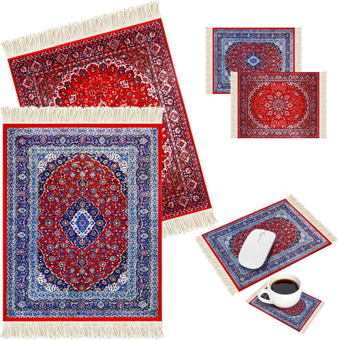 Hushee 4 Pcs Style Carpet Mouse Pad Mini Vintage Coasters Oriental Mouse Pad