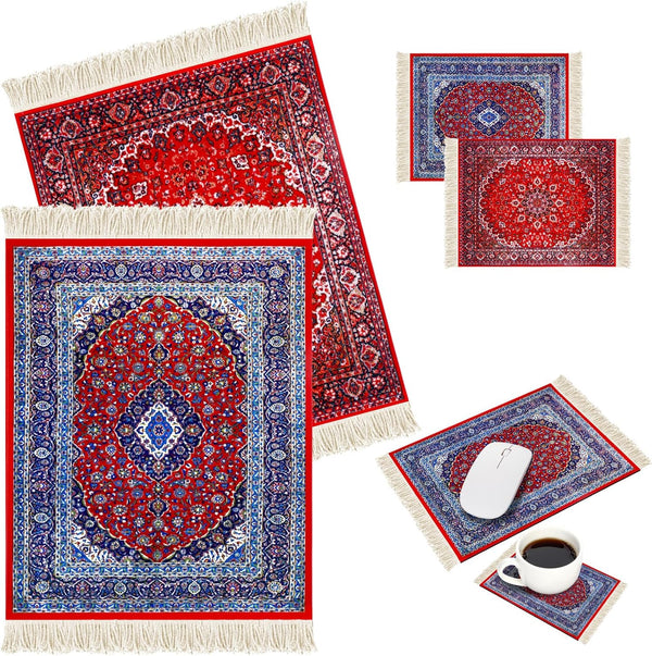 Hushee 4 Pcs Style Carpet Mouse Pad Mini Vintage Coasters Oriental Mouse Pad