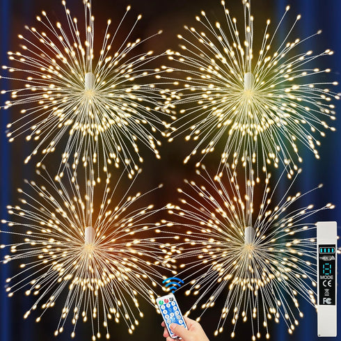 800 8 4 Packs Firework Lights Outdoor LED, String Light USB Rechargeable Battery Powered Smart with Remote, Modes