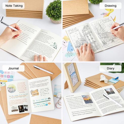 feela 30 Pack Blank Kraft Notebooks, Unlined Sketchbook Note Pad for Travel Journal, 60 Pages, A5, 8.3” x 5.5”