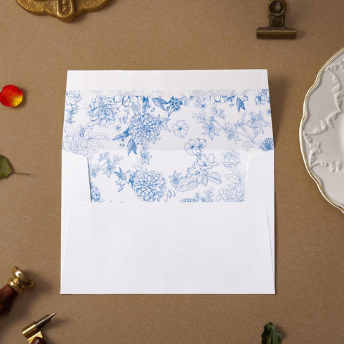50 Pack Crisky Blue Floral Blank Note Cards with Envelopes & Stickers, Gold Foil Bridal Shower Thank You Cards Greeting