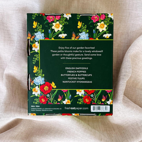 6 inch 3D Pack 5 Freshcut Paper Pop Up Cards, Garden Favorites, Mini Sized Paper Flower Bouquet Popup Greeting Cards
