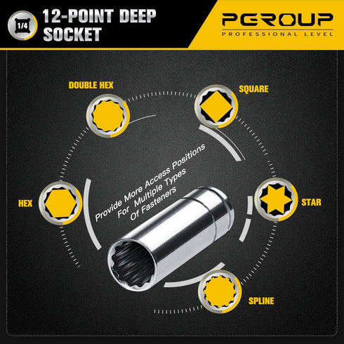 1/4 Inch Drive Socket Set - 8 Piece Metric Deep Socket Set (6mm to 13mm) with Sturdy Holder - Cr-V Steel