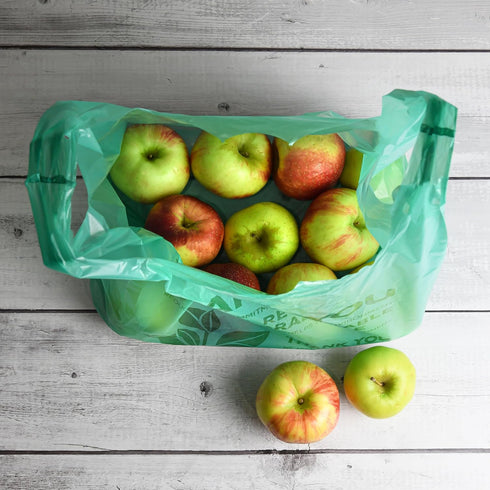 KitchenDine 100 Count 22" 12" (100) Eco Green Plastic Bags - Biodegradable Shopping Bags-Thank You - x Carry Out Bag.