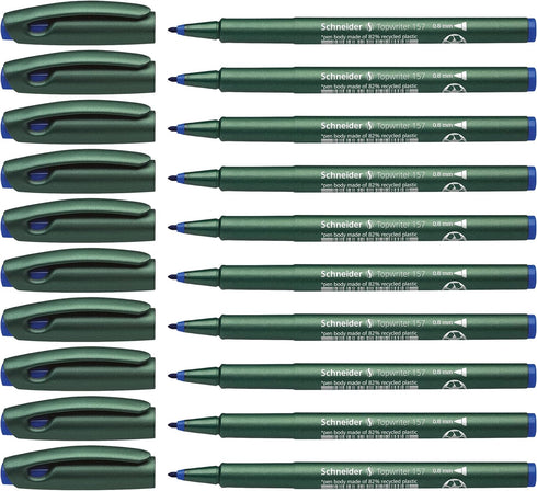 Schneider Topwriter 157 Fiber Tip Pen, 0.8 mm, Green Barrel, Box of 10