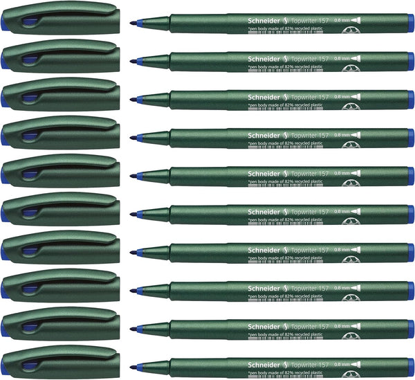 Schneider Topwriter 157 Fiber Tip Pen, 0.8 mm, Green Barrel, Box of 10
