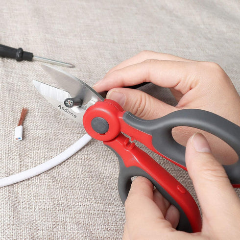 2 Pack Electrician Scissors, Heavy Duty Stainless Steel Blades with Soft Rubber Grip, 6.1 Inch (Gray/Red)