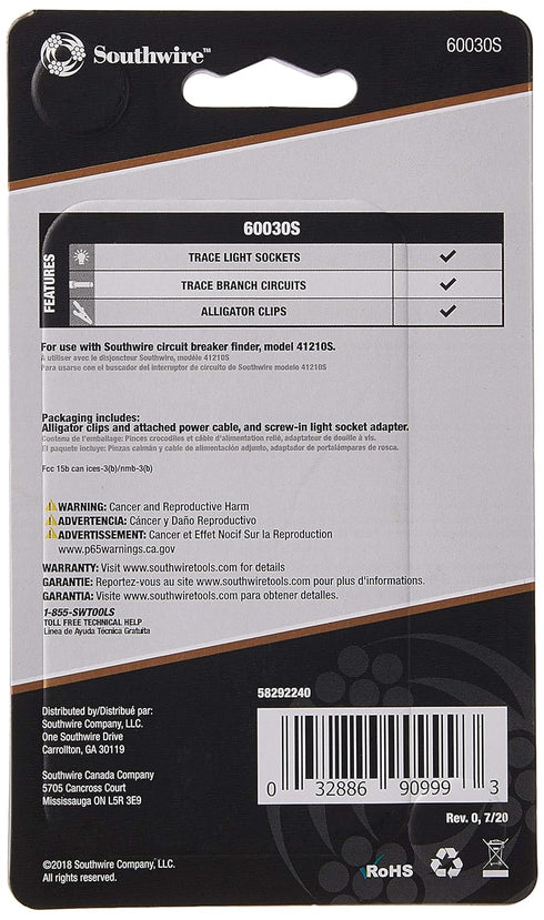 Southwire 58292240 Circuit Breaker Finder Adapter Kit, Includes Alligator Clips and Light Bulb