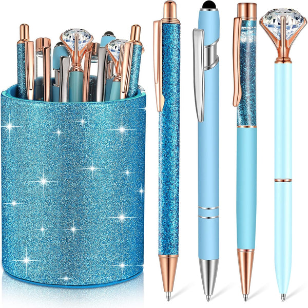 Sabary 8 Pcs Ballpoint Pens with Pen Holder, Metal Crystal Diamond Pen Glitter, Fancy Pens for Women Girls Office Gifts