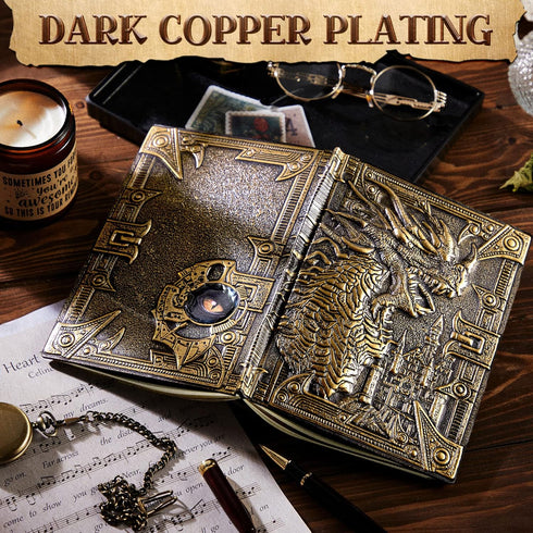 Pajean Dragon Journal, Embossed Leather Antique Dragon Notebook with Pen, Lined Paper, A5 (Bronze)