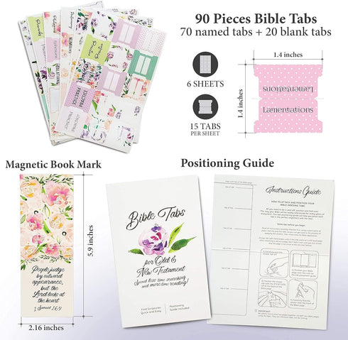 Born2Calm Bible Tabs for Women, 90 Pieces Laminated Bible Study Tools, Easy to Use Bible Book Tabs