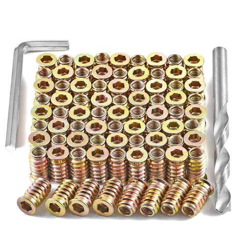 200 Pieces 1/4"-20 Wood Inserts Bolt Furniture Screw in Nut Threaded Fastener Connector for Wood Furniture Assortment