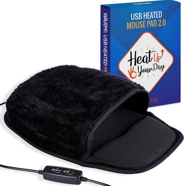 USB Heated Mouse Pad Hand Warmer - 3 Temperatures/Time Limits, Works with All PC Mice, Great Gift
