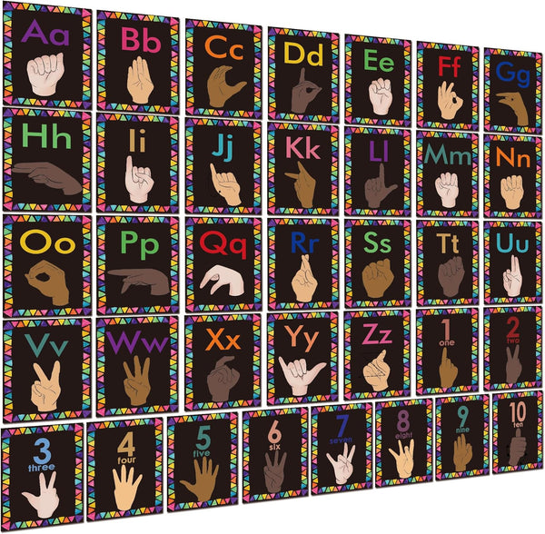 Sign Language Bulletin Board Letters - 36 ASL Alphabet Learning Cards Set for Classroom Decor, Kindergarten, Daycare
