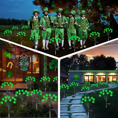 2 Pack St Patricks Day Decorations, 18 LED Lucky Green Shamrock Solar Lights with 2 Modes for Yard Garden Lawn Pathway