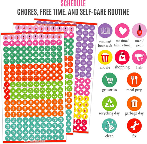 Mirida Planner Stickers – 1867 Daily Icons and Inspirational Stickers for Adults Calendar, Classic Pack for Budget,