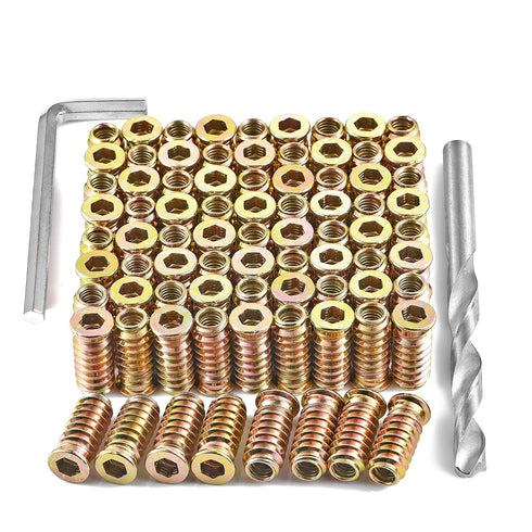 200 Pieces 1/4"-20 Wood Inserts Bolt, Furniture Screw in Nut Threaded Fastener Connector for Wood Furniture
