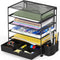 Simple Houseware 5-Tier Document File Tray with Sliding Drawer & Pen Bucket, Black