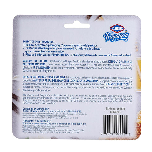Clorox Fraganzia Small Rooms Air Freshener in Vanilla Honeycomb Scent, 2ct Peel & Place Units for Closets, Laundry Room
