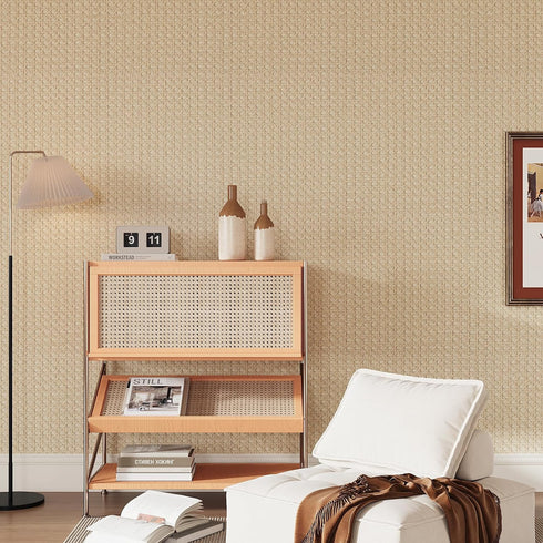 15.7''x118'' VEELIKE Non-Textured Taupe Brown Rattan Wallpaper Peel and Stick Rattan Look Contact Paper for Cabinets