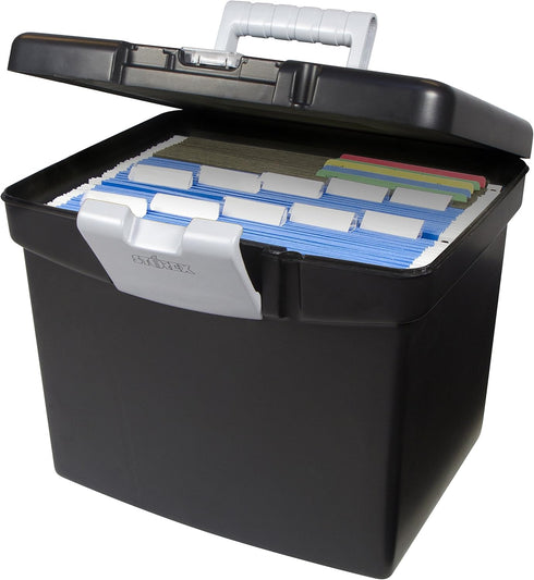 Storex Portable File Box with XL Lid, 11 x 13-1/2 x 11 Inches, Black