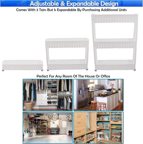 5 STAR SUPER DEALS 3 Slim Rolling Storage Cart - Narrow Slide Out Shelving Utility Cart - Mobile Storage for Laundry