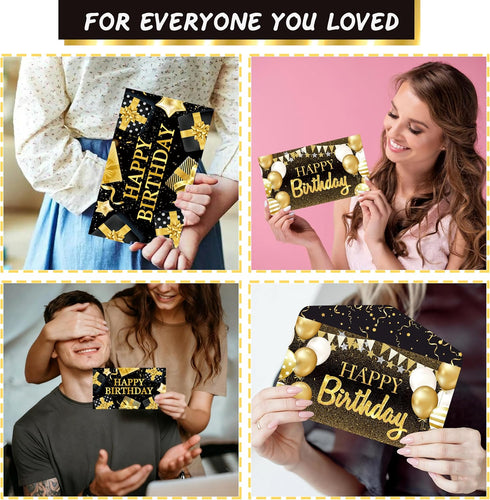 LUCKYQUBE 2pcs Happy Birthday Party Money Envelope for Cash Black Gold Birthday Party Cash Gifts Surprise Money or Gift