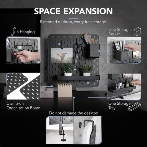 EHO Clamp On Desk Pegboard, Short Privacy Divider, Office Partition Panel, No Drill Desk Mounted Organization Board,