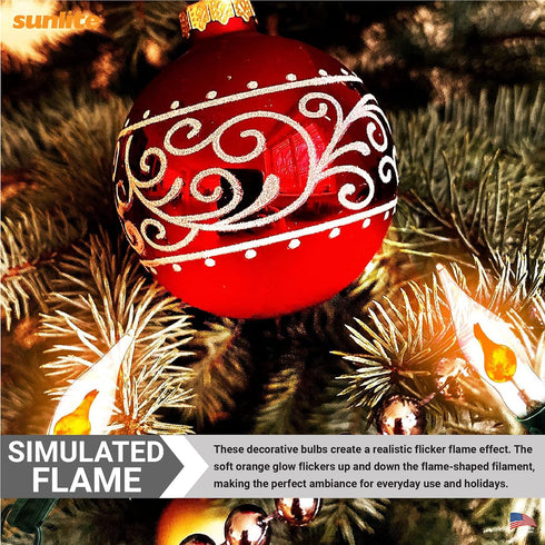 Bulb E12, 3 12 Pack Sunlite Petite Chandelier Flicker Flame Light Candelabra Base, Orange, for Holiday and Decorative