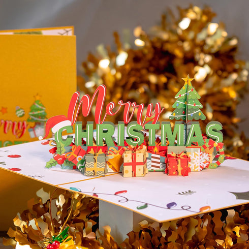 Paper Love Pop Up Christmas Card, 3D Merry Christmas, for Christmas or Holidays, 5" x 7" Cover with Envelope and