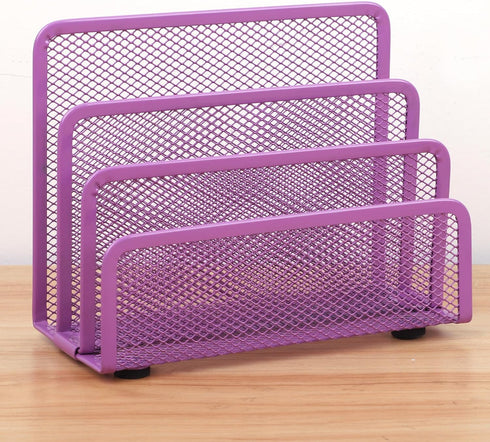 EASEPRES Desk Mail Organizer, Purple 2 Pack Office Small Letter Sorter Desktop File Organizer Metal Mesh with 3 Vertical Upright Compartments by EASEPRES