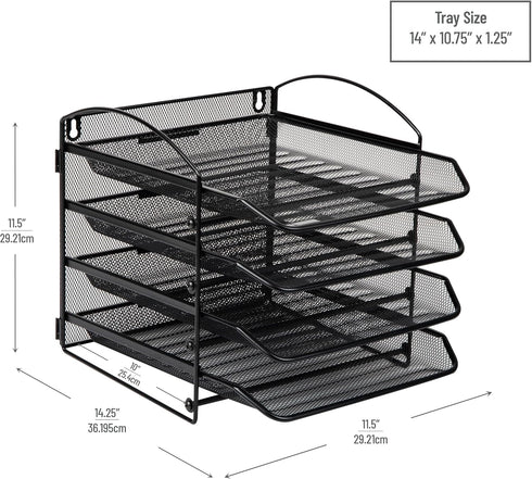 Mind Reader Paper Tray, Desktop Organizer, Wall Mountable File Storage, Metal Mesh, 11.5" L x 14.25" W x 11.5" H, Black