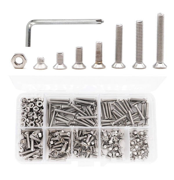 binifiMux 360pcs M3 Countersunk Flat Head Phillips Screws and Hex Nuts Kit, 304 Stainless Steel