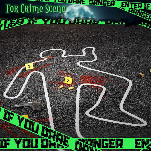 Halloween Caution Tape Glow in The Dark, 2 in x 32.8 ft, Scary Decorations for Haunted House Indoor Outdoor