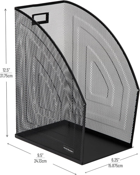 Mind Reader Vertical File Storage Set of 2, Metal Mesh Desktop Organizer, 6.25" L x 10" W x 12.5" H, Black