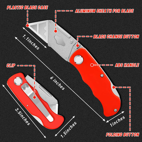 JETMORE 4 Pack Folding Utility Knife with Extra 10 Blades, Durable Box Cutters for Home and Office