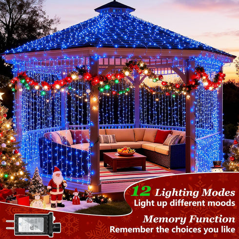 300 12 Dimmable, 75FT LED Blue Birthday Party Decorations String Lights with Modes Timer Waterproof Green Wire