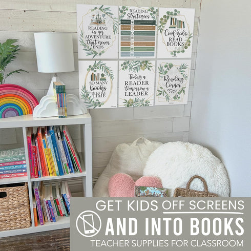 Hadley Designs Motivational Reading Posters for Classroom - 6 Reading Strategies Posters for School Library Decor