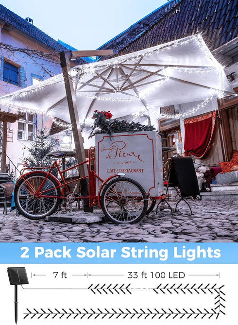 Solar String Lights Outdoor, 2 Pack Total 80 FT 200 LED Solar Powered String Lights with 8 Lighting Modes, Waterproof Patio Lights, Outdoor Solar Lights for Outside Tree Balcony Gazebo, Pure White by Minetom