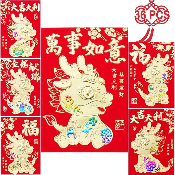 Red Envelopes for Chinese New Year, Lucky Money Envelopes 2024, Dragon Year Red Packets - 36 Pcs