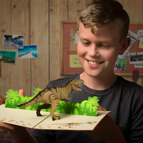 T Rex Dinosaur Birthday Card by Devine Popup Cards - 3D Pop Up Birthday Cards for Kids, Dad, Husband, Funny Greeting